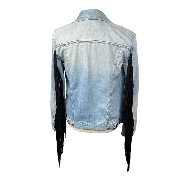 BLK DNM  Blue Denim Black Fringe Jean Jacket Size Small - Picture 6 of 16